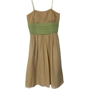 BCBG Paris Silk Chiffon Champagne Green Polka Dot Strapless Dress Wedding, Sz 4